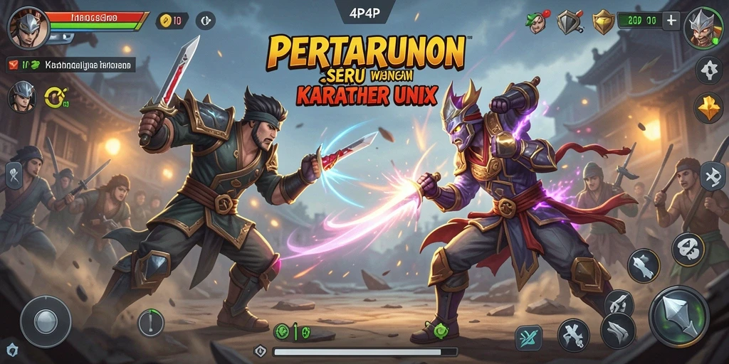Screenshot menunjukkan pertarungan epik dalam 4P4P dengan karakter beraksi.