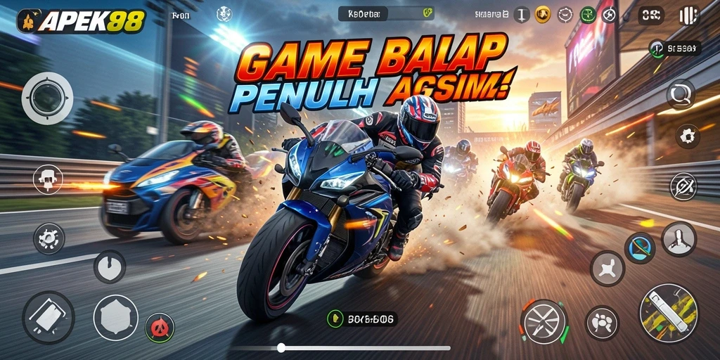 Tampilan gameplay balap motor yang seru dan mendebarkan.