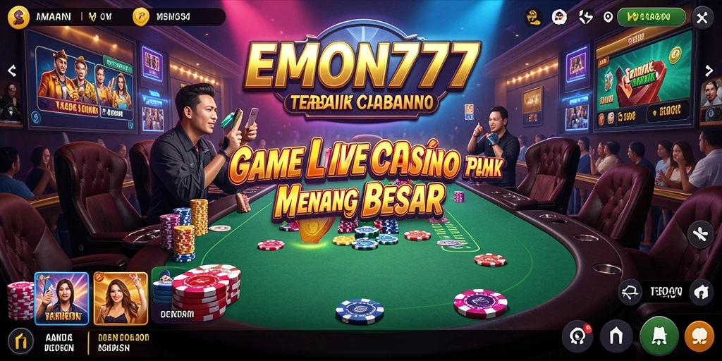 Screenshot gameplay EMON777 yang menunjukkan dealer langsung dan suasana kasino.