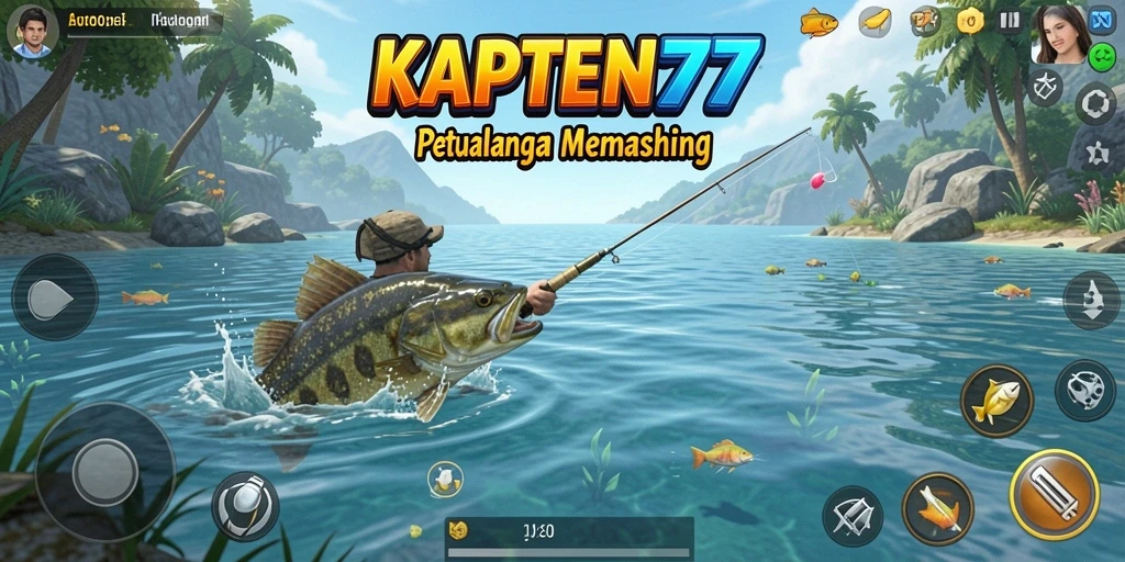 Screenshot KAPTEN77 menampilkan aksi memancing yang seru dan penuh warna.