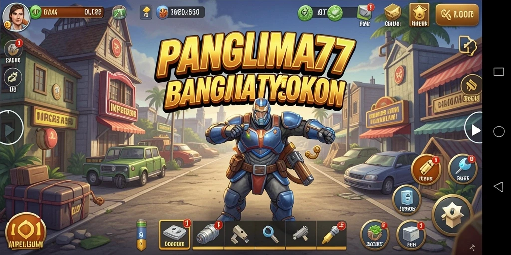 Screenshot gameplay <strong>PANGLIMA77</strong> yang menarik dan strategi bisnis.