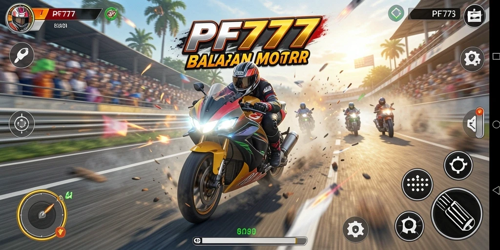 Tampilan gameplay PF777 dengan balapan motor yang menegangkan.