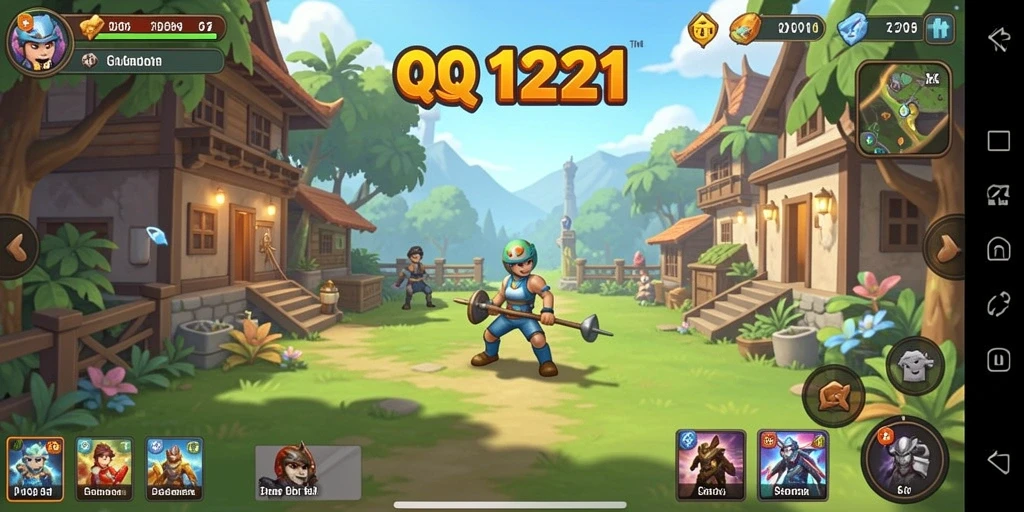 Tangkapan layar gameplay QQ1221 dengan karakter yang sedang mengumpulkan sumber daya.