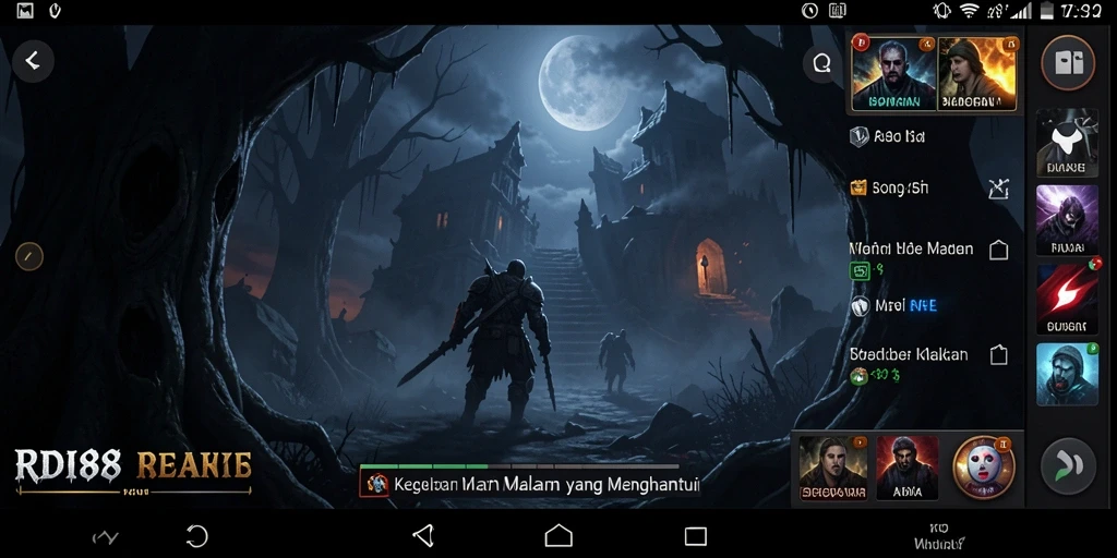 Screenshot gameplay RDI88 menampilkan suasana mencekam di malam hari.