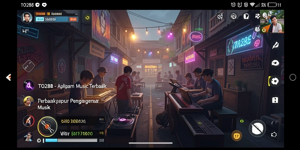 Screenshot TO288 menampilkan fitur interaktif aplikasi musik dengan grafik yang menarik.